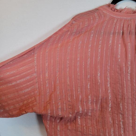 Pilcro Womens Tavi Striped Silver Button Lightweight Blouse Size XL Pink Western - Picture 3 of 10